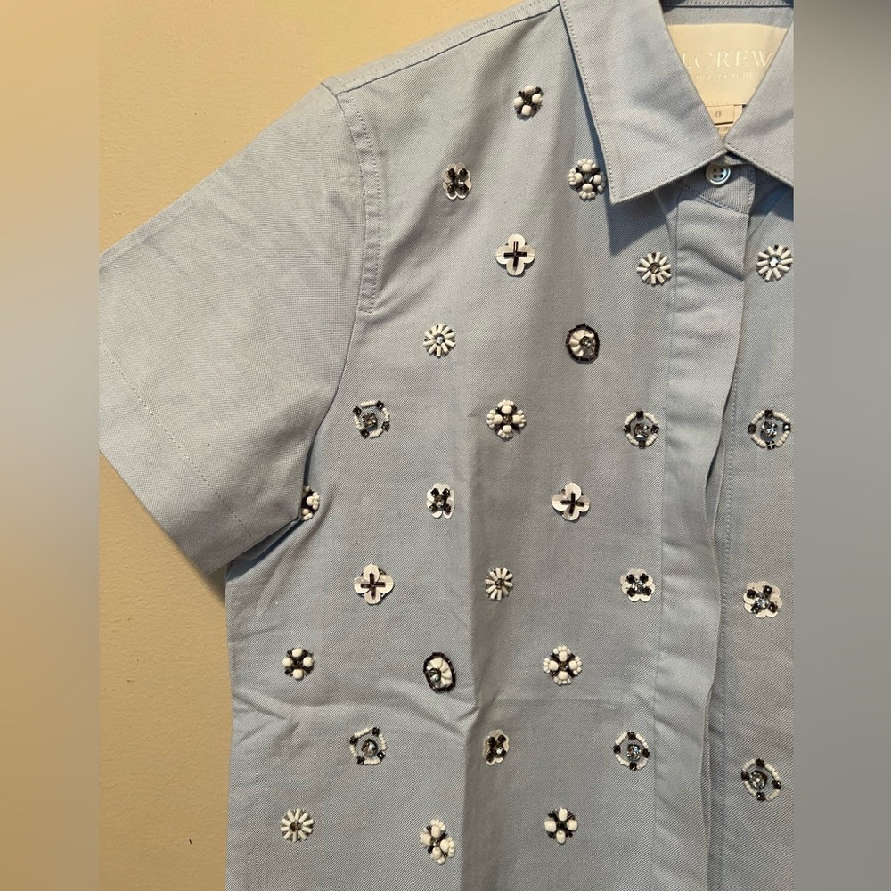 J. Crew Collection Beaded Oxford Short Sleeve Button Up Shirt - Picture 2 of 11